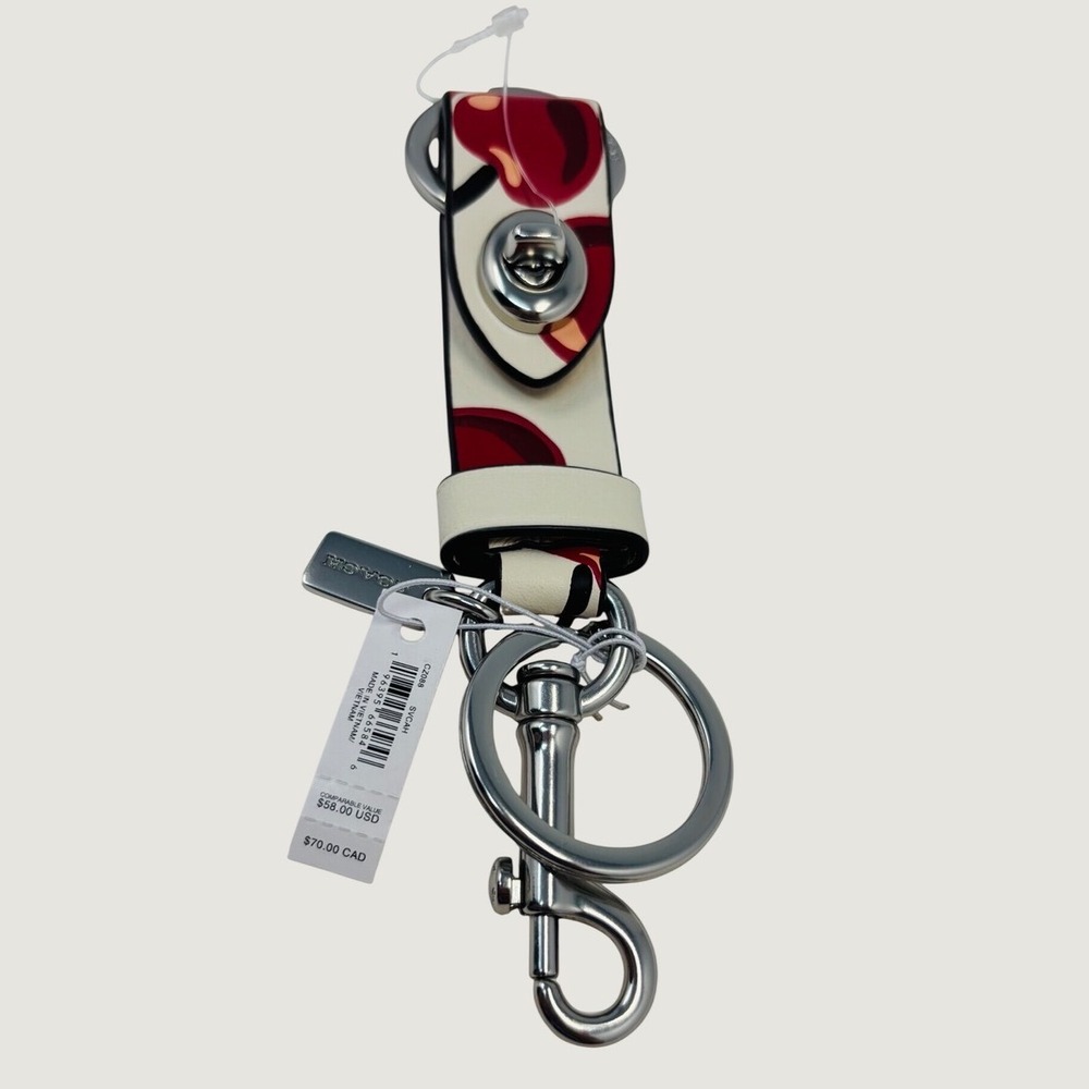 Coach Womens Valet Keychain White Cherry Cherries Print Turnlock Leather NWT